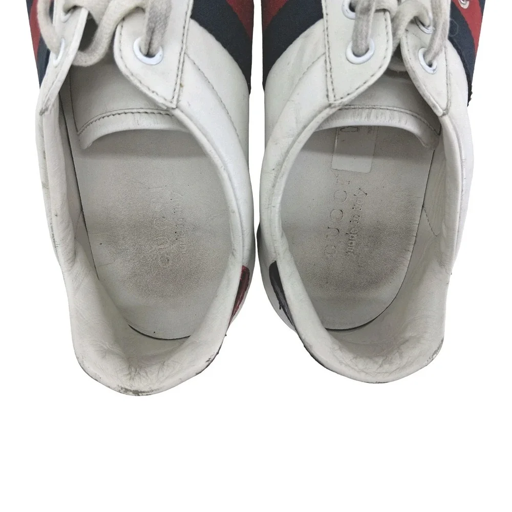 Gucci Ace Shoes Mens UK 8.5 US 9.5 White Leather Stripe Low Top Casual Sneakers